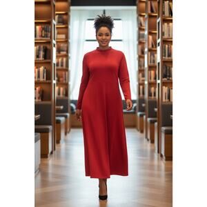 Bryn Walker Bamboo Organic Cotton Maxi Dress Red Long Sleeve NWT Women’s XL